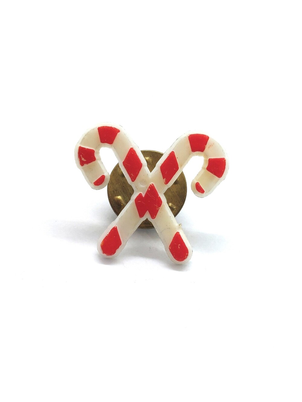 Vintage Crossed Candy Canes Pin Christmas Holiday Red White Striped Lapel